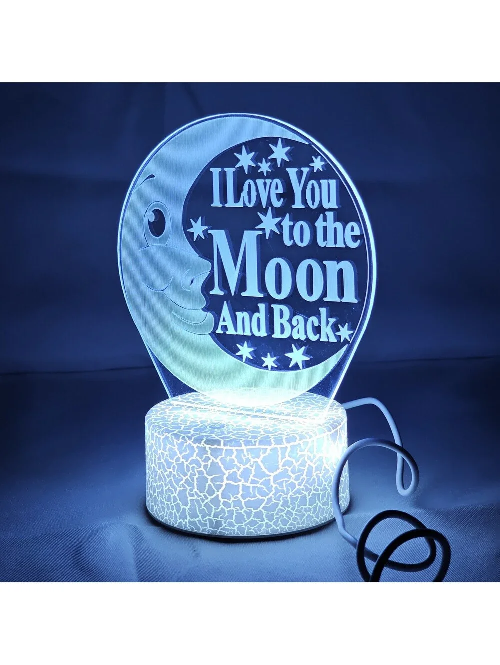 3D LED Bedroom Night Light To The Moon And Back Acrylic Light Blue